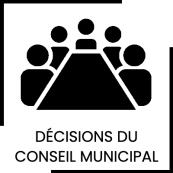 Ce bouton avec le logo de personnes autour d'une table et contenant les mots décisions du conseil municipal, renvoie vers la page compte-rendu du conseil de ce site